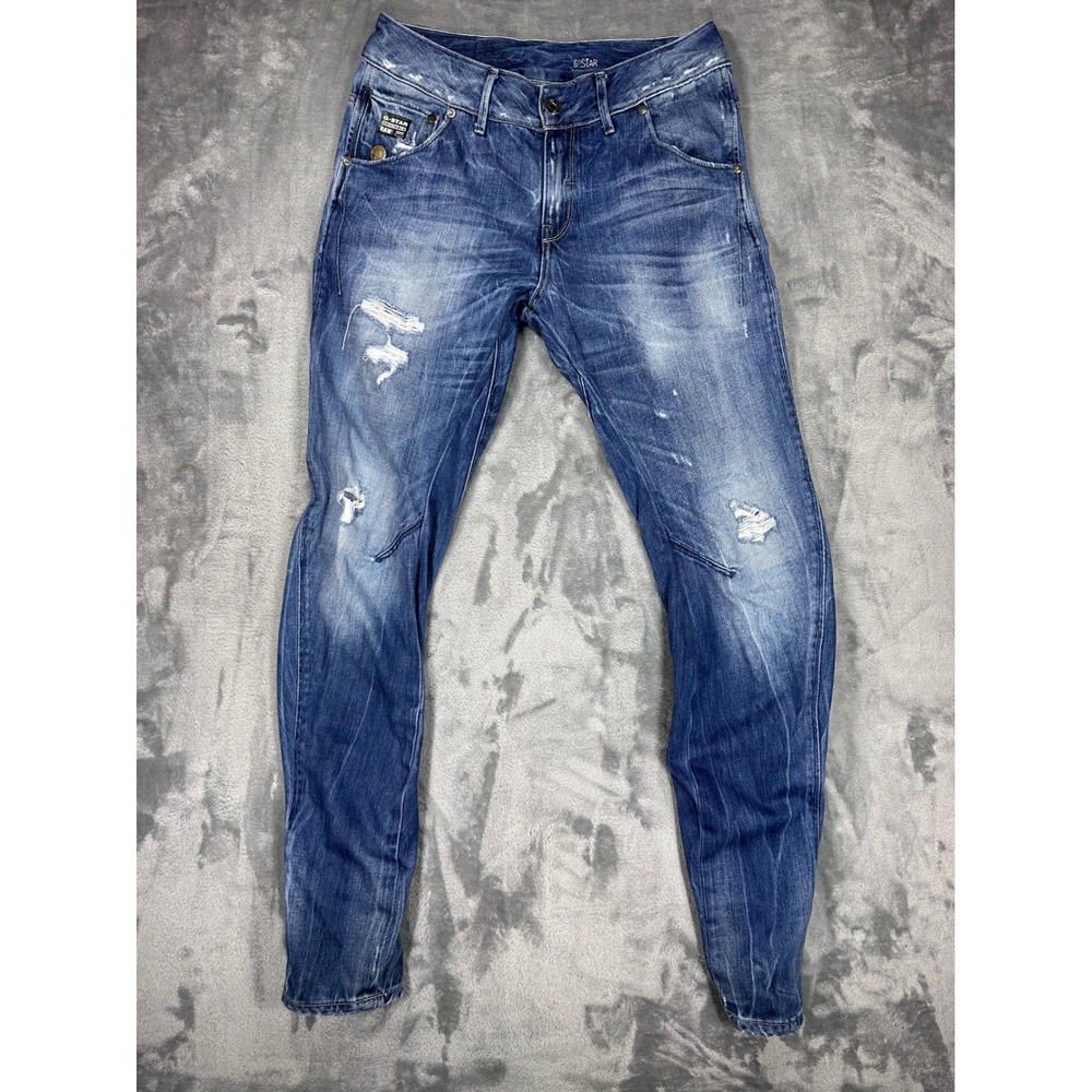 G-Star Raw 3301 Womens Jeans 27x34 Blue Distressed Skinny Low Rise Cotton Denim